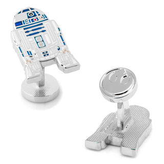 Men's STAR WARS R2D2 Enamel Cuff Links in White Rhodium Brass