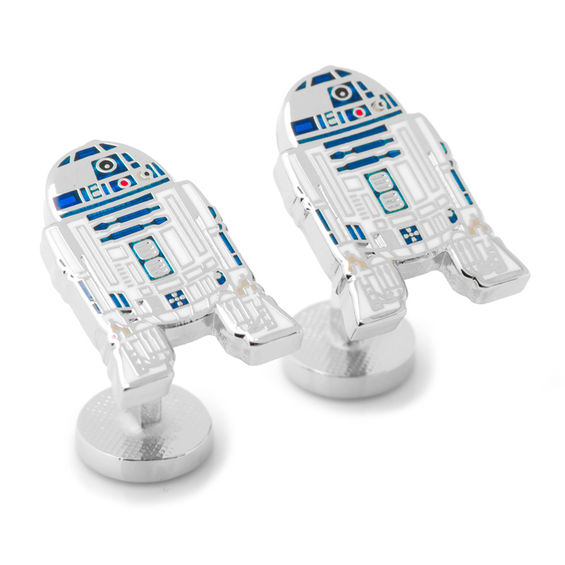 Men's STAR WARS R2D2 Enamel Cuff Links in White Rhodium Brass