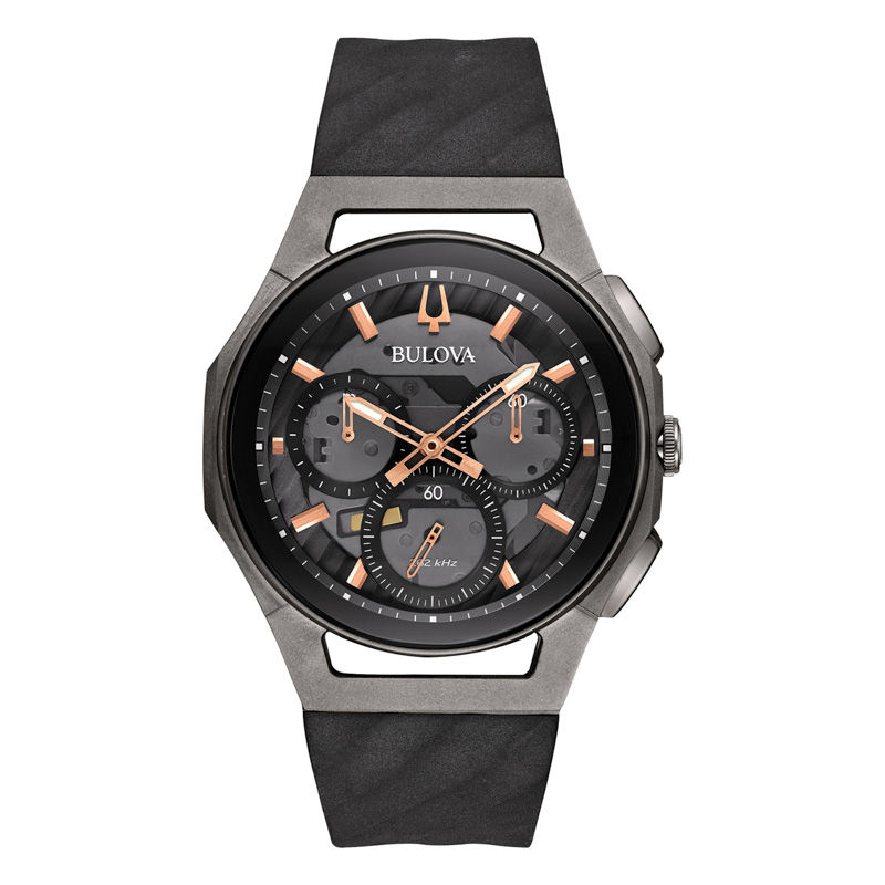 Men's Bulova Curv Chronograph Grey Titanium Strap Watch with Dark Grey Dial (Model: 98A162)|Peoples Jewellers