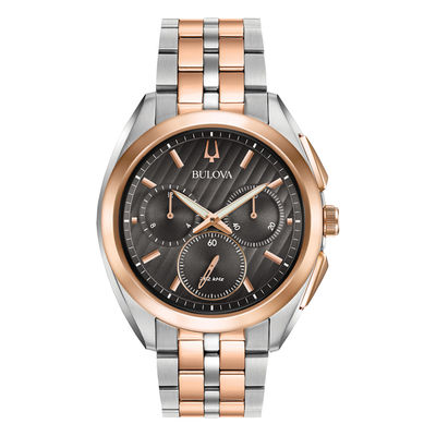 Men's Bulova Curv Chronograph Two-Tone Watch with Dark Grey Dial (Model: 98A160)