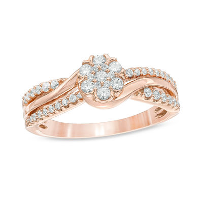 0.40 CT. T.W. Composite Diamond Flower Bypass Engagement Ring in 10K Rose Gold