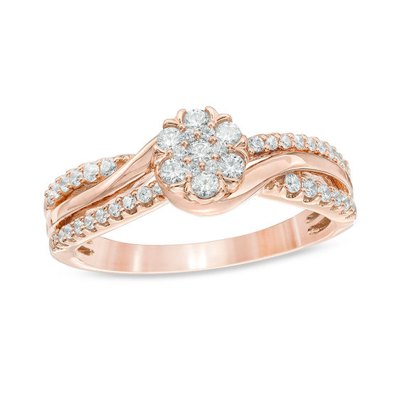 0.40 CT. T.W. Composite Diamond Flower Bypass Engagement Ring in 10K Rose Gold