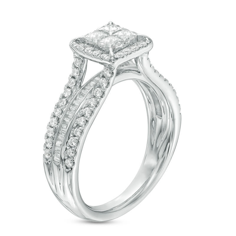 1.00 CT. T.W. Quad Princess-Cut Diamond Frame Multi-Row Engagement Ring in 14K White Gold