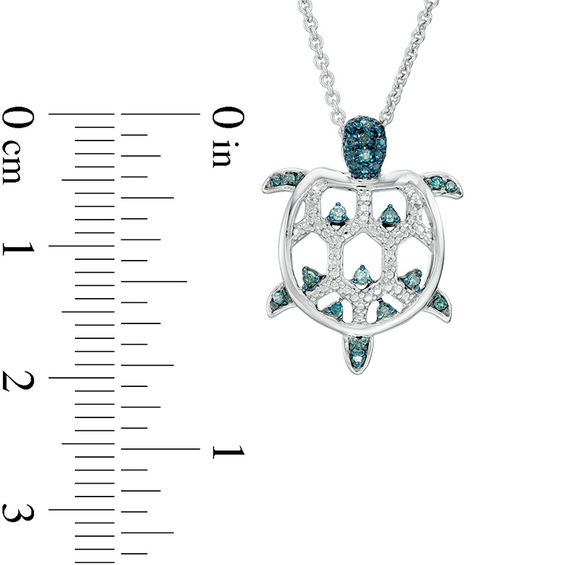 0.09 CT. T.W. Enhanced Blue and White Diamond Turtle Pendant in Sterling Silver