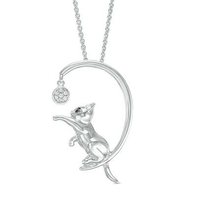 Enhanced Black and White Diamond Accent Kitten Moon Pendant in Sterling Silver