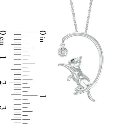 Enhanced Black and White Diamond Accent Kitten Moon Pendant in Sterling Silver