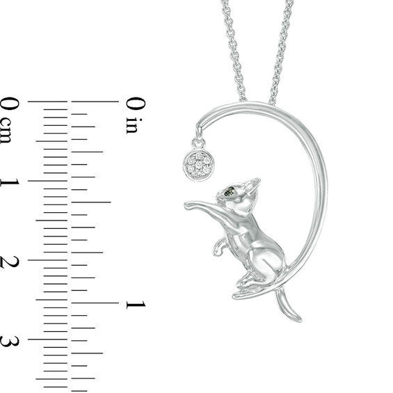 Enhanced Black and White Diamond Accent Kitten Moon Pendant in Sterling Silver