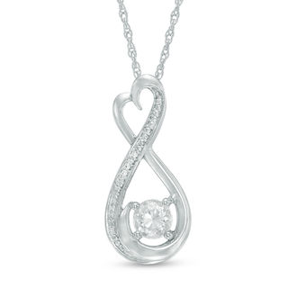 5.0mm Lab-Created Sapphire and Diamond Accent Heart-Shaped Infinity Pendant in Sterling Silver