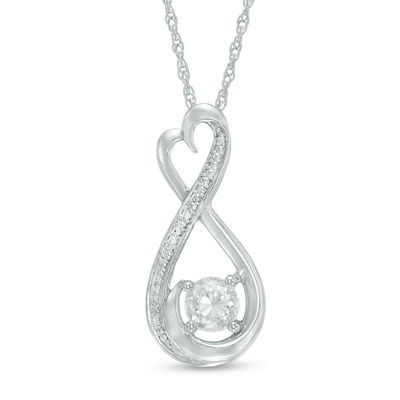 5.0mm Lab-Created Sapphire and Diamond Accent Heart-Shaped Infinity Pendant in Sterling Silver