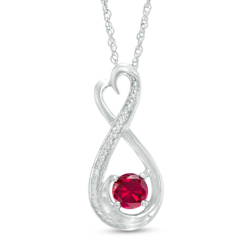 5.0mm Lab-Created Ruby and Diamond Accent Heart-Shaped Infinity Pendant in Sterling Silver|Peoples Jewellers