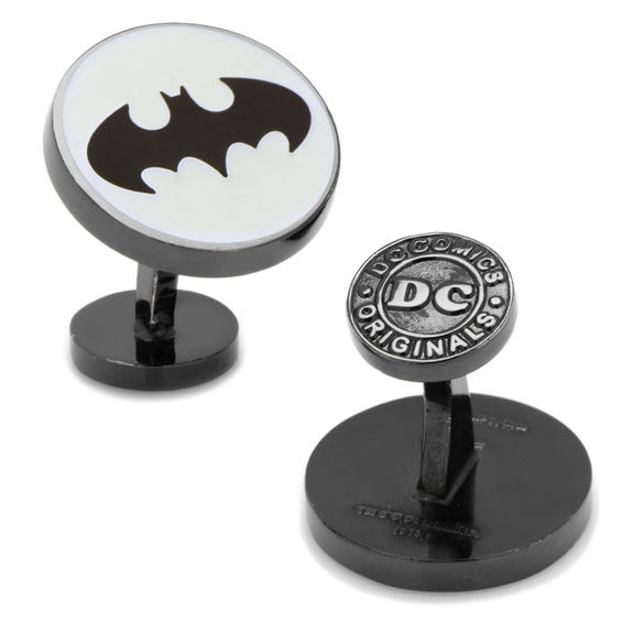 Men's DC Comics Glow in the Dark Batman Signal Enamel Cuff Links in Grey Rhodium Brass