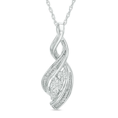 Diamond Accent Three Stone Twist Pendant in Sterling Silver