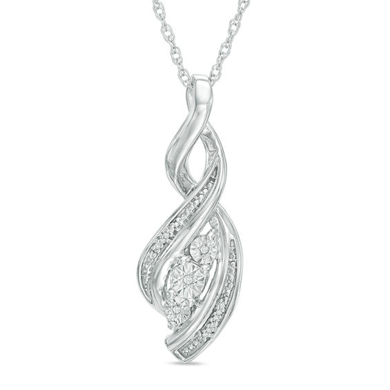 Diamond Accent Three Stone Twist Pendant in Sterling Silver