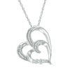 Diamond Accent Tilted Double Heart Pendant in Sterling Silver