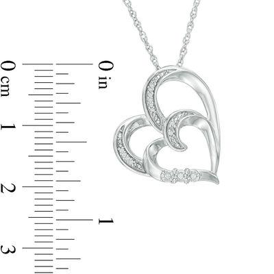 Diamond Accent Tilted Double Heart Pendant in Sterling Silver