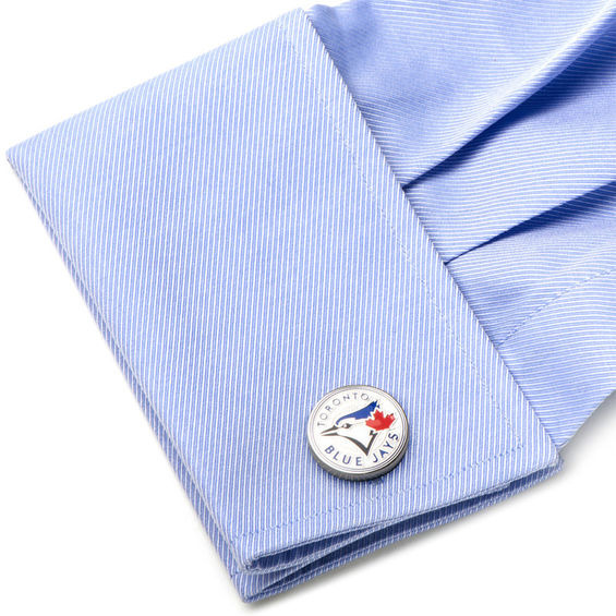 Men's MLB Toronto Blue Jays Logo Enamel Cuff Links in White Rhodium Brass