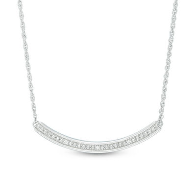 Diamond Accent Curved Bar Necklace in Sterling Silver