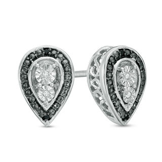 Enhanced Black and White Diamond Accent Teardrop Stud Earrings in Sterling Silver