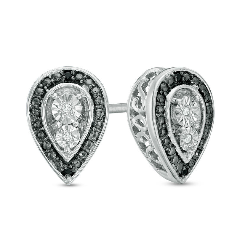 Enhanced Black and White Diamond Accent Teardrop Stud Earrings in Sterling Silver