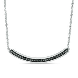 Black Diamond Accent Curved Bar Necklace in Sterling Silver