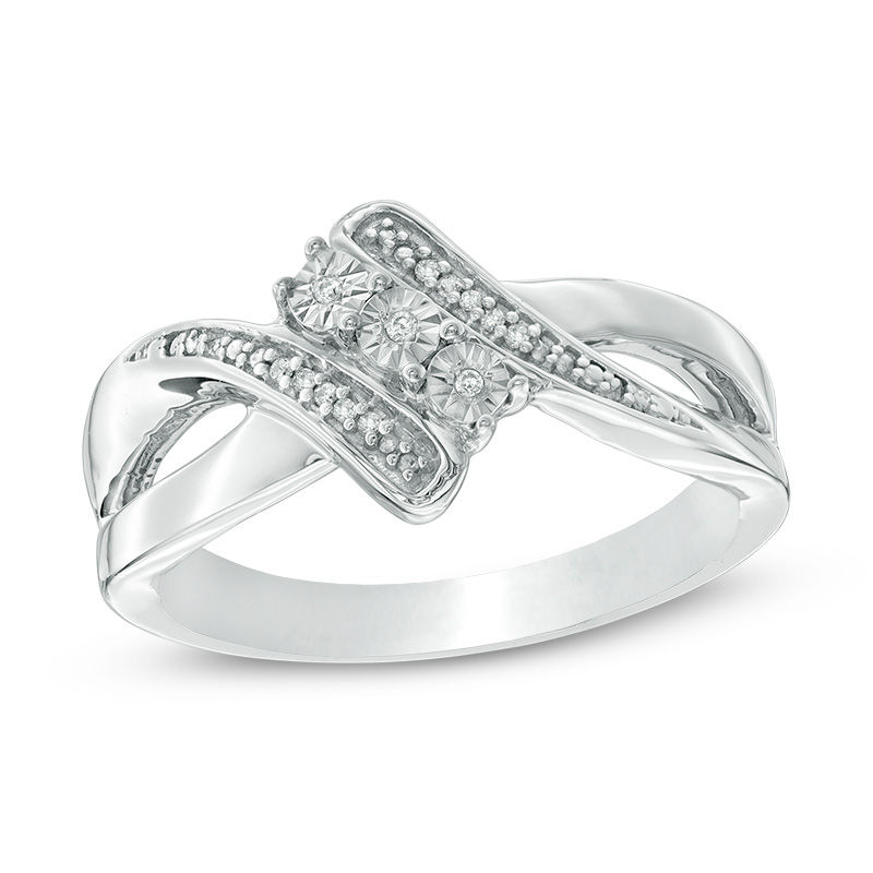 Diamond Accent Three Stone Bypass Crossover Ring in Sterling Silver|Peoples Jewellers
