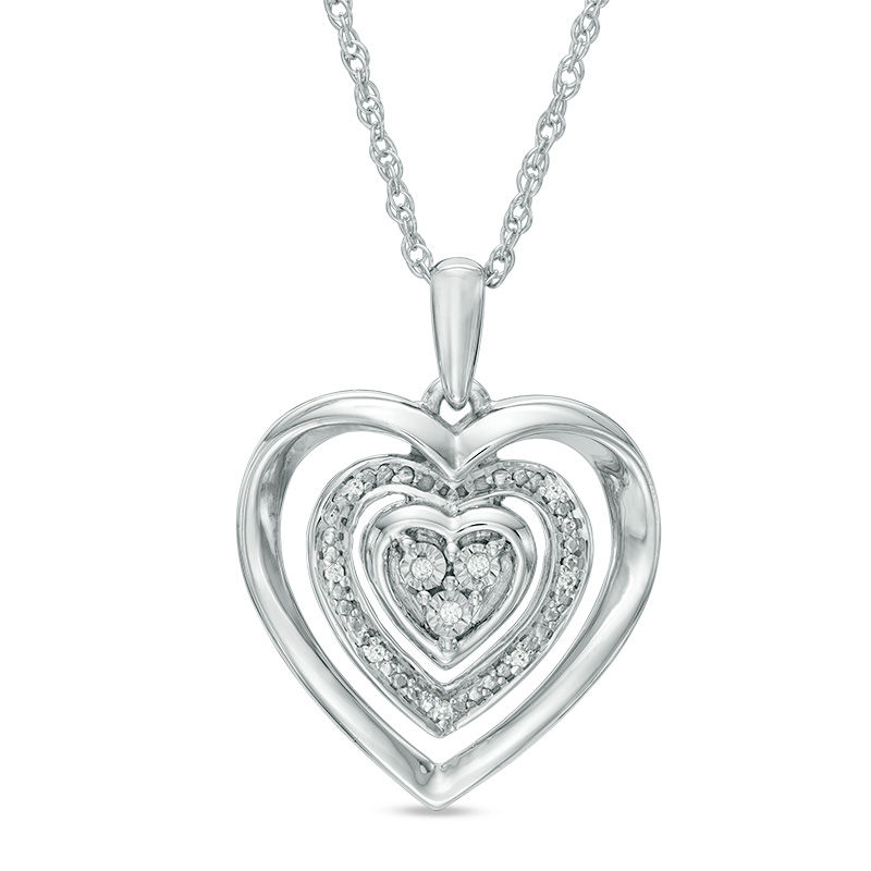 Diamond Accent Triple Heart Frame Pendant in Sterling Silver|Peoples Jewellers