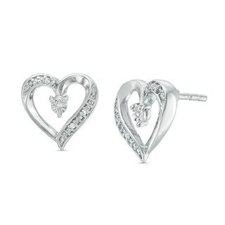 Diamond Accent Heart Stud Earrings in Sterling Silver