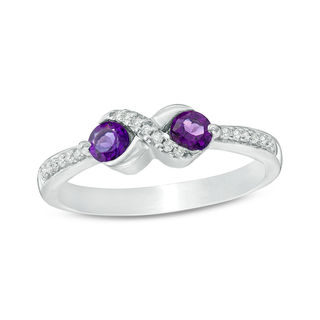 Amethyst and Diamond Accent "X" Ring in Sterling Silver