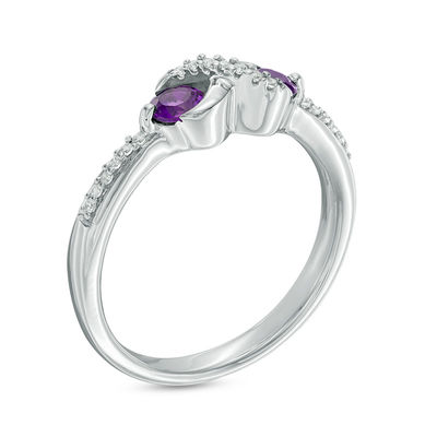 Amethyst and Diamond Accent "X" Ring in Sterling Silver