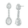 Thumbnail Image 0 of Pear-Shaped Lab-Created White Sapphire and 0.18 CT. T.W. Diamond Frame Drop Earrings in 10K White Gold