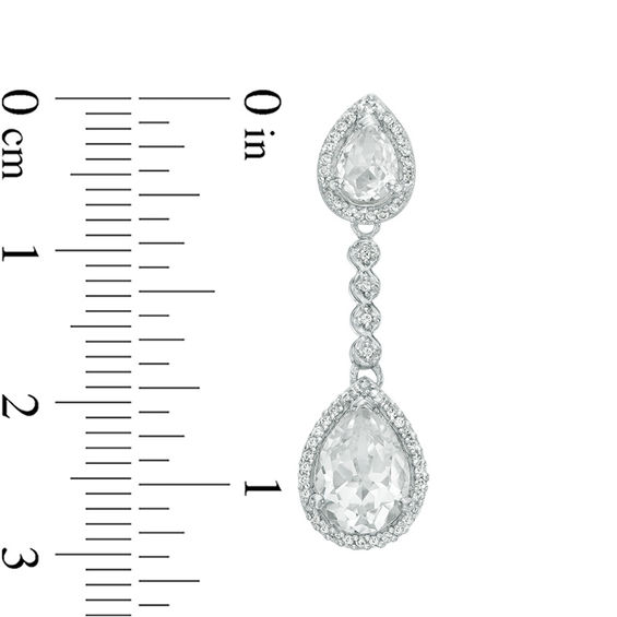 Pear-Shaped Lab-Created White Sapphire and 0.18 CT. T.W. Diamond Frame Drop Earrings in 10K White Gold