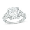 Thumbnail Image 0 of Lab-Created White Sapphire and 0.45 CT. T.W. Diamond Square Frame Tri-Sides Ring in 10K White Gold