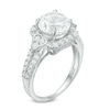 Thumbnail Image 1 of Lab-Created White Sapphire and 0.45 CT. T.W. Diamond Square Frame Tri-Sides Ring in 10K White Gold