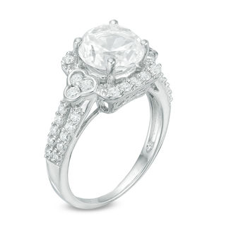 Lab-Created White Sapphire and 0.45 CT. T.W. Diamond Square Frame Tri-Sides Ring in 10K White Gold