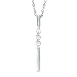 Lab-Created White Sapphire Linear Three Stone Bar Pendant in Sterling Silver