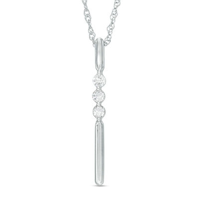 Lab-Created White Sapphire Linear Three Stone Bar Pendant in Sterling Silver