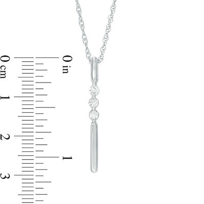 Lab-Created White Sapphire Linear Three Stone Bar Pendant in Sterling Silver