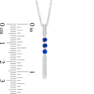 Lab-Created Blue Sapphire Linear Three Stone Bar Pendant in Sterling Silver