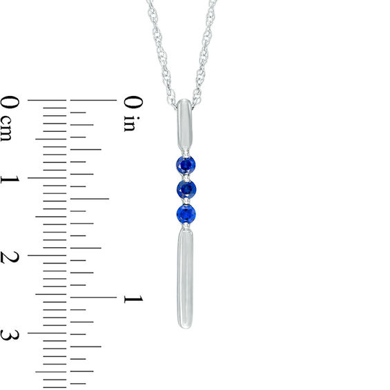 Lab-Created Blue Sapphire Linear Three Stone Bar Pendant in Sterling Silver