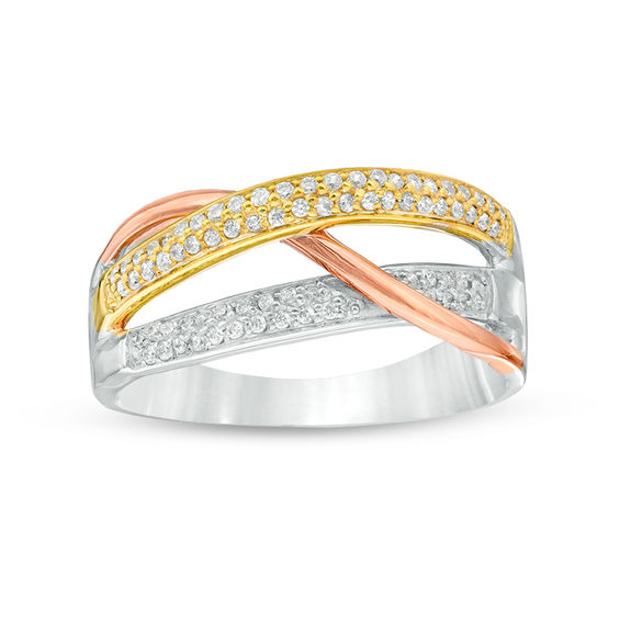 0.23 CT. T.W. Diamond Layered Crossover Ring in Sterling Silver and 10K Two-Tone Gold