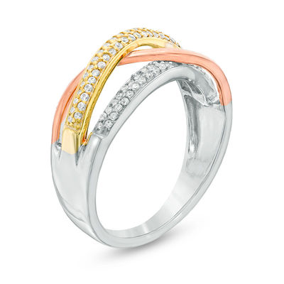 0.23 CT. T.W. Diamond Layered Crossover Ring in Sterling Silver and 10K Two-Tone Gold