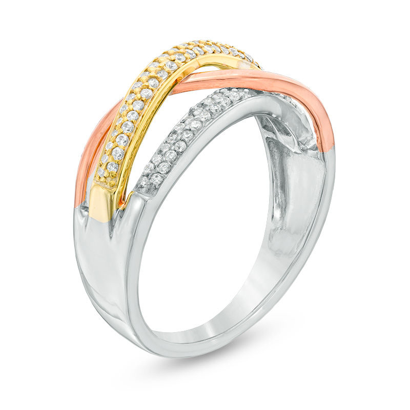 0.23 CT. T.W. Diamond Layered Crossover Ring in Sterling Silver and 10K Two-Tone Gold|Peoples Jewellers