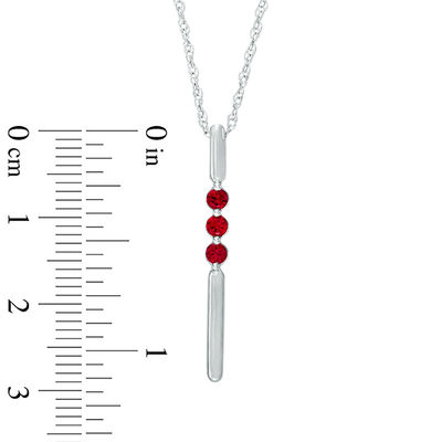 Lab-Created Ruby Linear Three Stone Bar Pendant in Sterling Silver