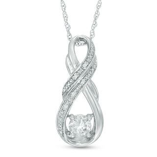 5.0mm Lab-Created Sapphire and Diamond Accent Double Row Infinity Pendant in Sterling Silver