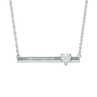 5.0mm Heart-Shaped Lab-Created Sapphire and Diamond Accent Bar Necklace in Sterling Silver