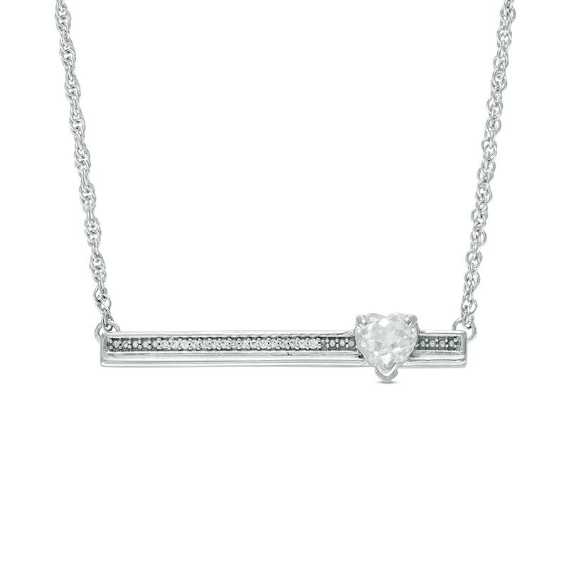 5.0mm Heart-Shaped Lab-Created Sapphire and Diamond Accent Bar Necklace in Sterling Silver|Peoples Jewellers