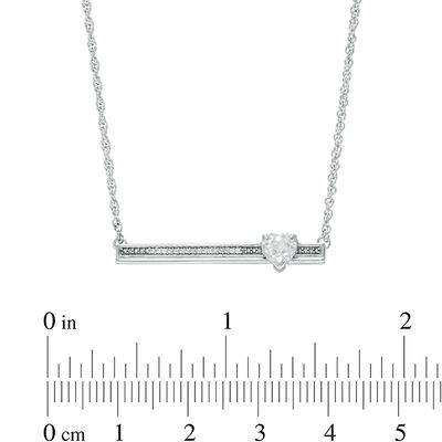 5.0mm Heart-Shaped Lab-Created Sapphire and Diamond Accent Bar Necklace in Sterling Silver