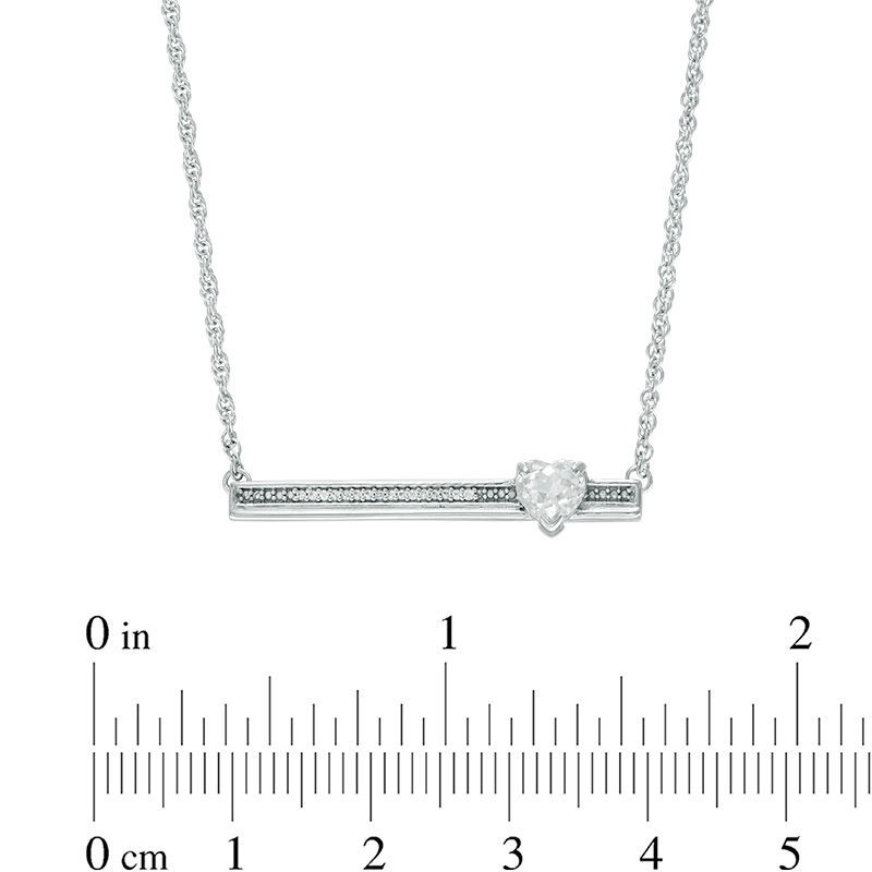 5.0mm Heart-Shaped Lab-Created Sapphire and Diamond Accent Bar Necklace in Sterling Silver|Peoples Jewellers