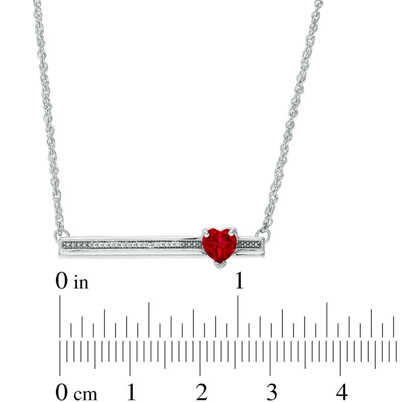 5.0mm Heart-Shaped Lab-Created Ruby and Diamond Accent Bar Necklace in Sterling Silver|Peoples Jewellers