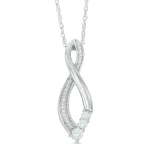 Lab-Created Sapphire and Diamond Accent Three Stone Infinity Pendant in Sterling Silver